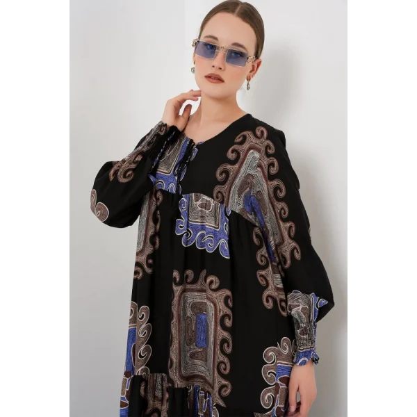 1947 Desenli Uzun Elbise - M. Kahverengi