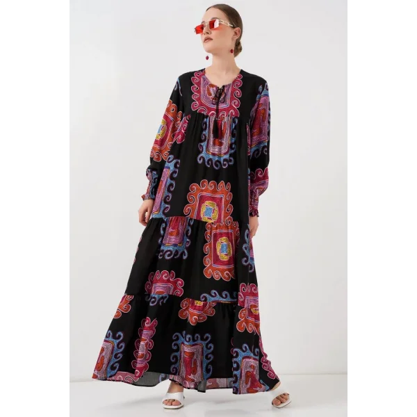 1947 Desenli Uzun Elbise - M. Kırmızı