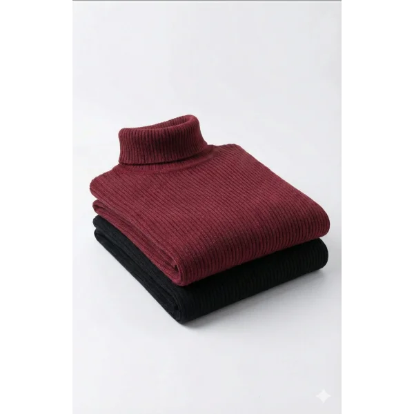 2li Siyah Bordo Unisex Kaşkorse Boğazlı Full Likralı Fitilli Body Kazak