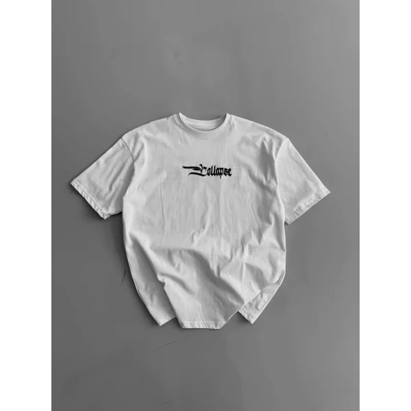 20/1 Penye Compack Baskılı Oversize Bisiklet Yaka Kısa Kol Yazlık T-shirt - Beyaz