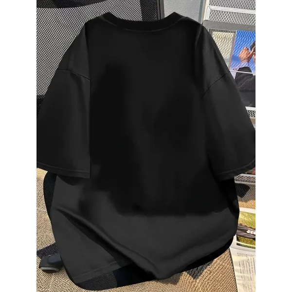 20/1 Penye Compack Baskılı Oversize Bisiklet Yaka Kısa Kol Yazlık T-shirt - Siyah