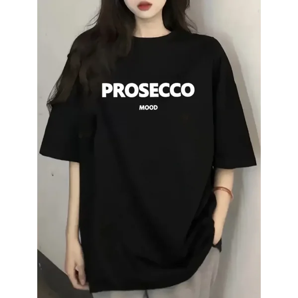 20/1 Penye Compack Baskılı Oversize Kısa Kol Bisiklet Yaka T-shirt - Siyah