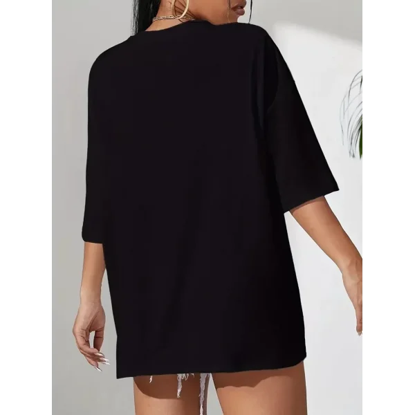 20/1 Penye Compack Classical Baskılı Siyah Oversize Tişort - Siyah