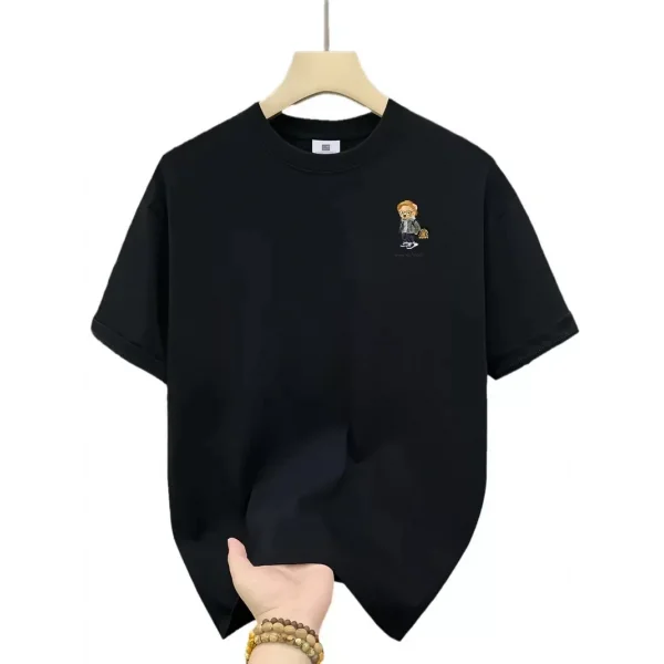 20/1 Penye Compack Gözlüklü Ayı Baskılı Oversize Bisiklet Yaka Erkek T-shirt - Siyah