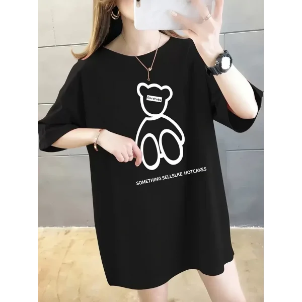 20/1 Penye Compack Ön Arka Baskılı Oversize Bisiklet Yaka T-shirt - Siyah