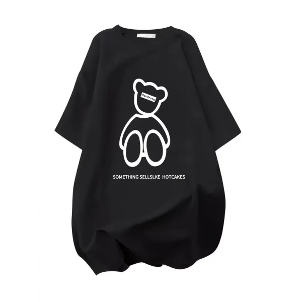 20/1 Penye Compack Ön Arka Baskılı Oversize Bisiklet Yaka T-shirt - Siyah