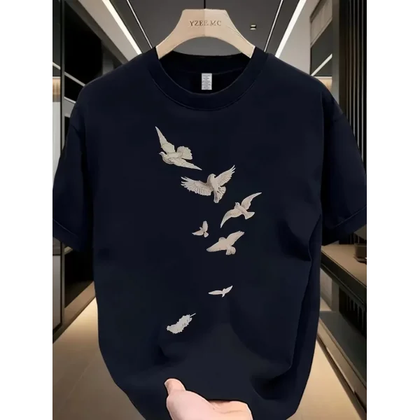 20/1 Penye Compack Özgür kuşlar Baskılı Baskılı Oversize Bisiklet Yaka T-shirt - Beyaz