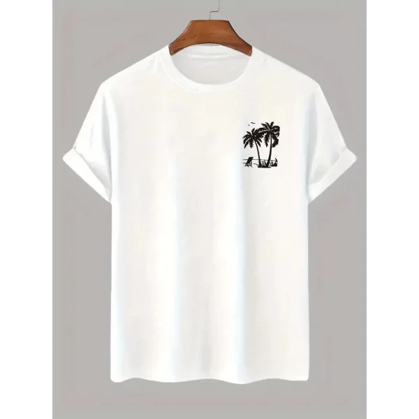 20/1 Penye Compack Palmiye Baskılı Oversize Bisiklet Yaka Kısa Kol T-shirt - Beyaz