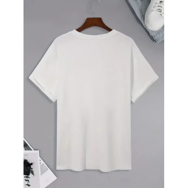 20/1 Penye Compack Palmiye Baskılı Oversize Bisiklet Yaka Kısa Kol T-shirt - Beyaz