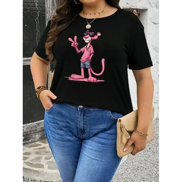 20/1 Penye Compack Pembe Panter Baskılı Oversize Bisiklet Yaka Kısa Kol Yazlık T-shirt - Beyaz