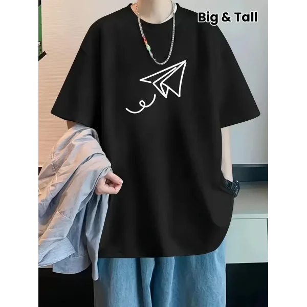 20/1 Penye Compack Uçak Baskılı Oversize Bisiklet Yaka Kısa Kol T-shirt - Siyah