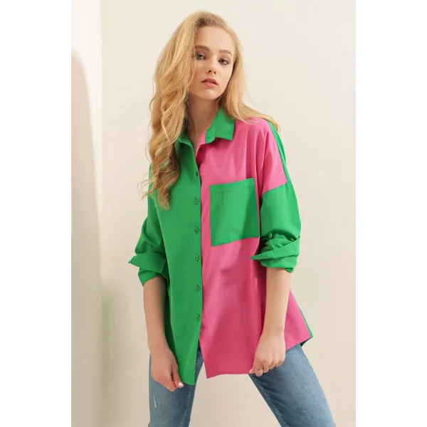 20116 Blok Renkli Gömlek  Yeşil