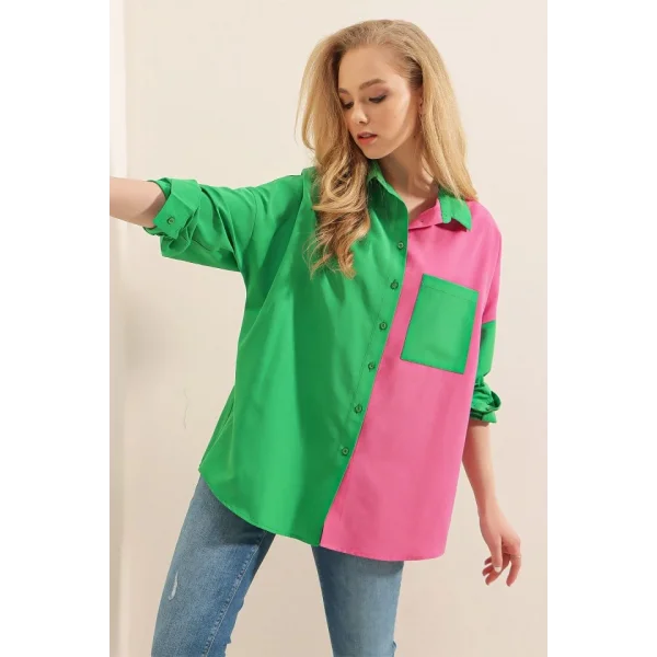 20116 Blok Renkli Gömlek  Yeşil