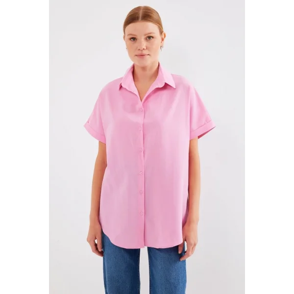 20120 Oversize Kısa Kollu Gömlek  Pembe
