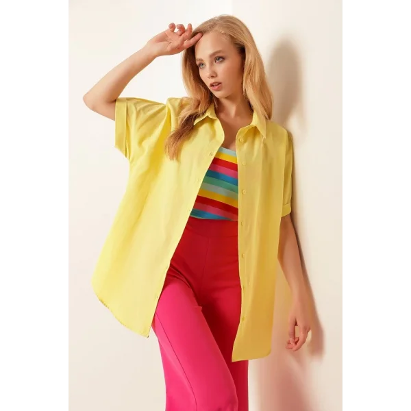 20120 Oversize Kısa Kollu Gömlek  Sarı