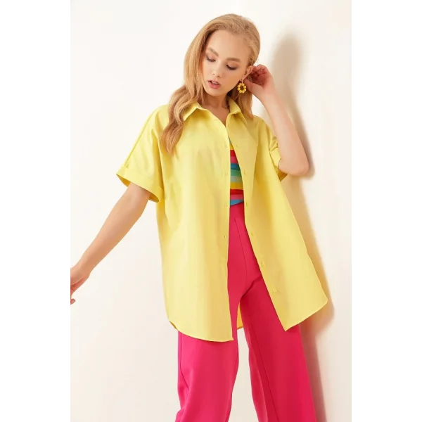 20120 Oversize Kısa Kollu Gömlek  Sarı