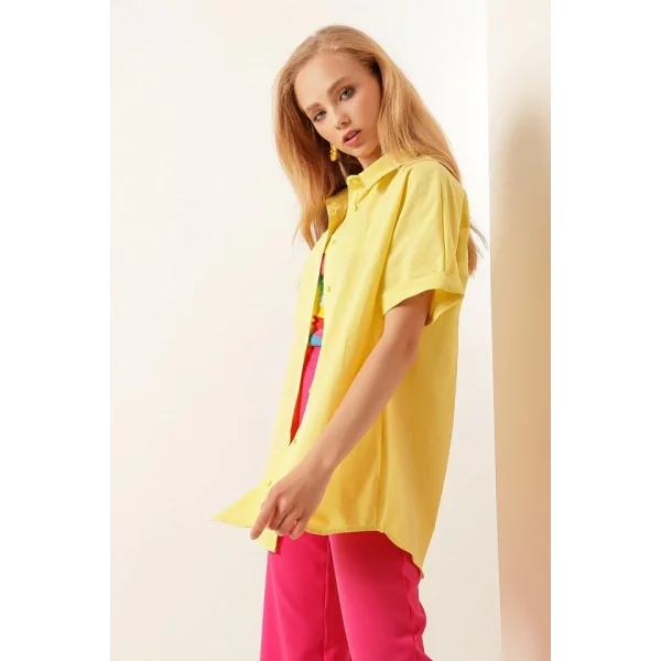 20120 Oversize Kısa Kollu Gömlek  Sarı