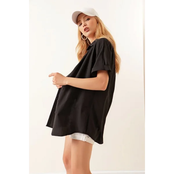 20120 Oversize Kısa Kollu Gömlek  Siyah