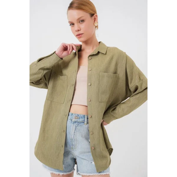 20126 Oversize Keten Gömlek - Çağla