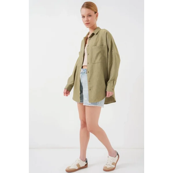 20126 Oversize Keten Gömlek - Çağla