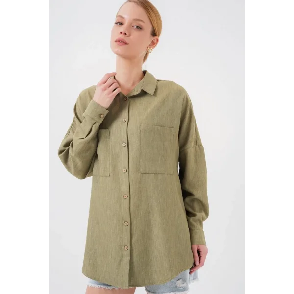 20126 Oversize Keten Gömlek - Çağla