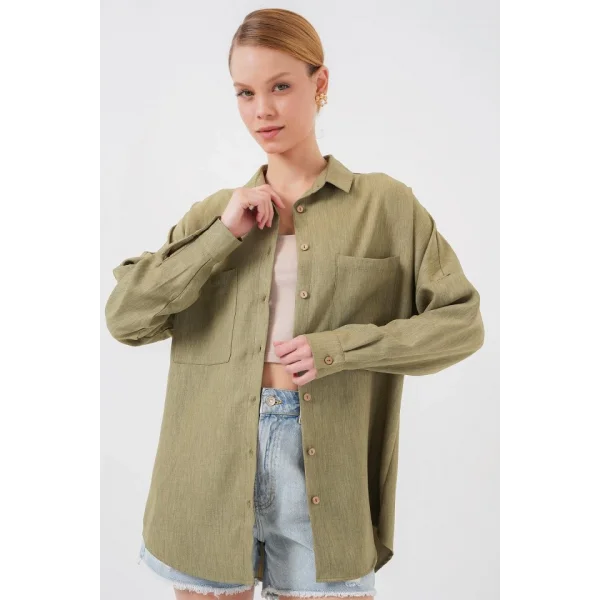 20126 Oversize Keten Gömlek - Çağla