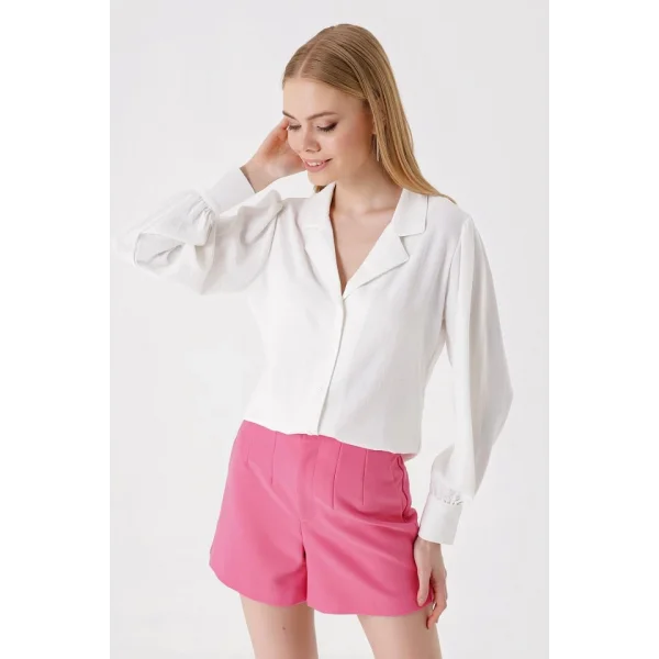 20139 Şal Yaka Dokuma Gömlek - Beyaz