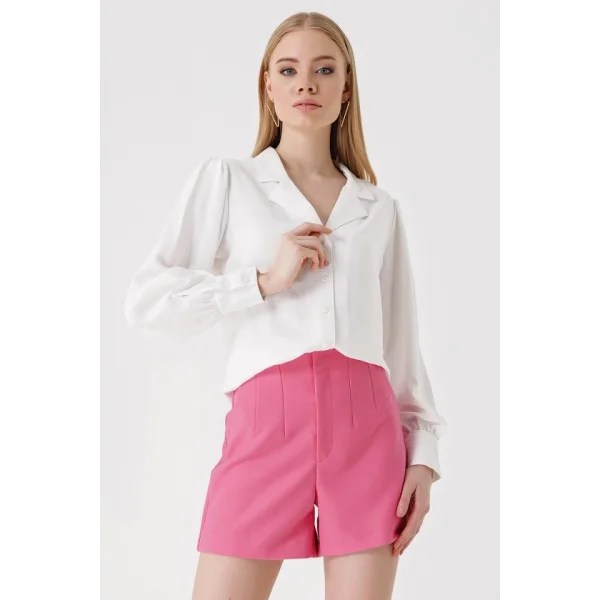 20139 Şal Yaka Dokuma Gömlek - Beyaz