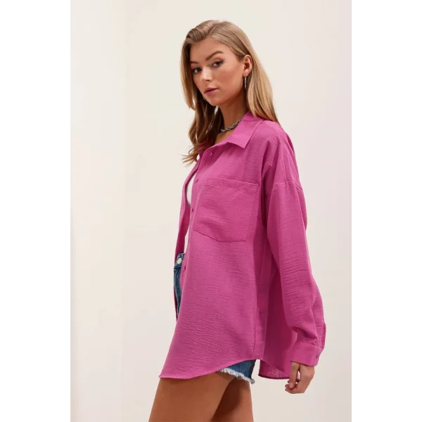 20153 Tek Cepli Oversize Gömlek  Fuşya