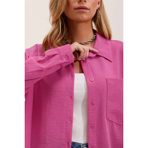 20153 Tek Cepli Oversize Gömlek  Fuşya
