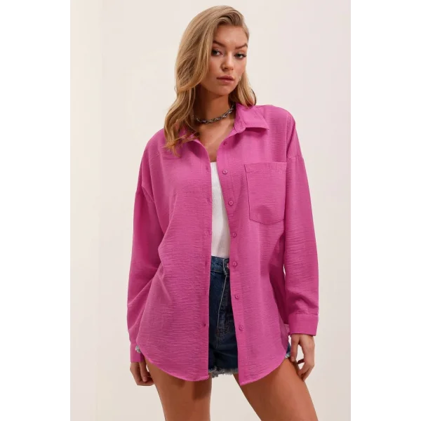 20153 Tek Cepli Oversize Gömlek  Fuşya