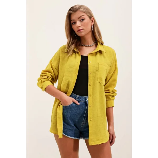 20153 Tek Cepli Oversize Gömlek  Hardal