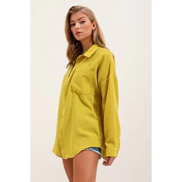 20153 Tek Cepli Oversize Gömlek  Hardal