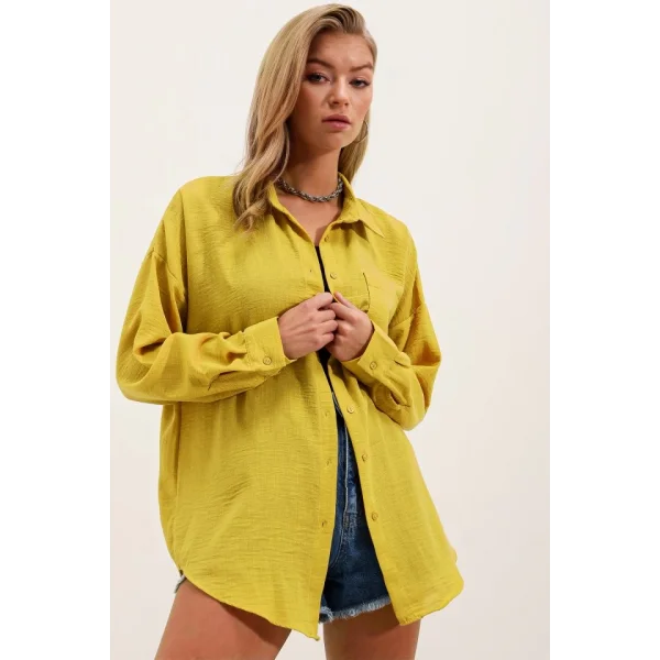 20153 Tek Cepli Oversize Gömlek  Hardal