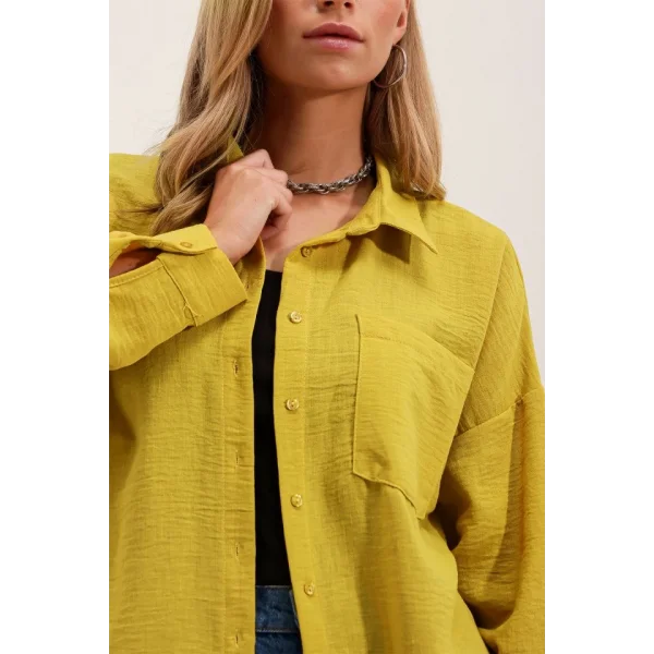 20153 Tek Cepli Oversize Gömlek  Hardal