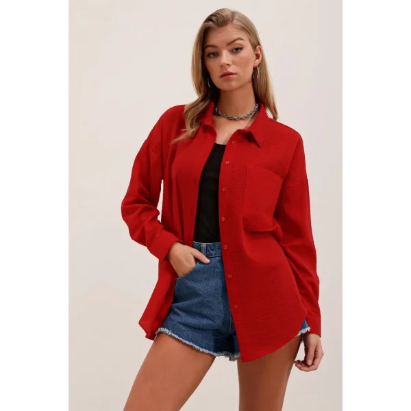 20153 Tek Cepli Oversize Gömlek  Kırmızı
