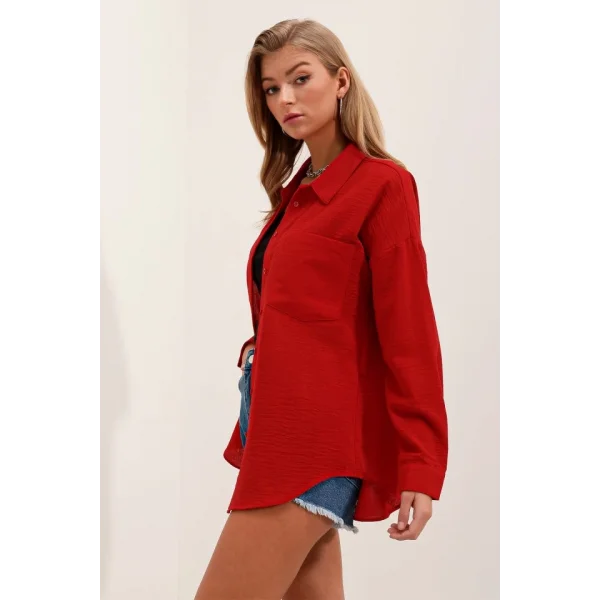 20153 Tek Cepli Oversize Gömlek  Kırmızı