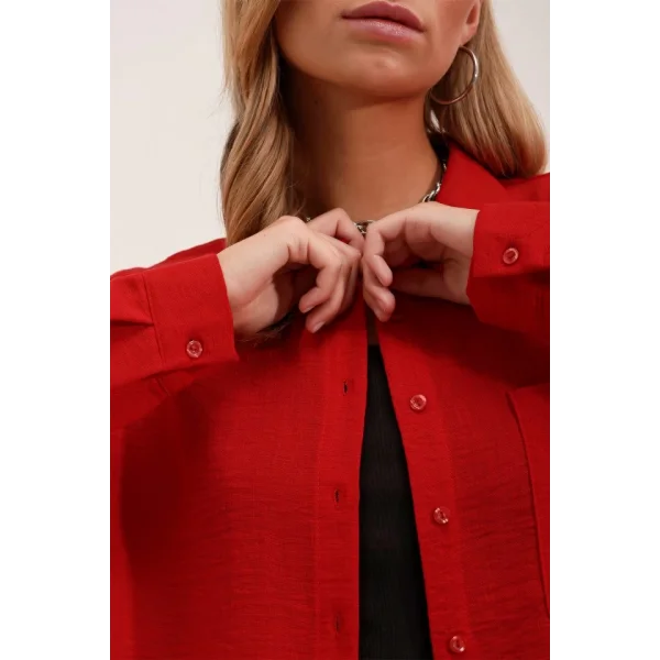 20153 Tek Cepli Oversize Gömlek  Kırmızı