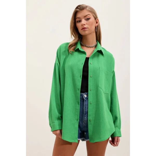 20153 Tek Cepli Oversize Gömlek  Yeşil
