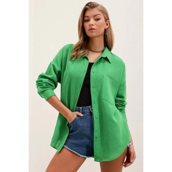 20153 Tek Cepli Oversize Gömlek  Yeşil