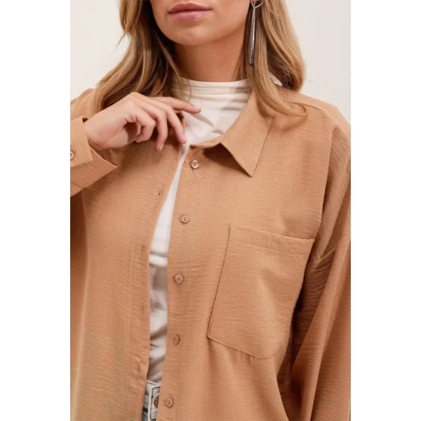 20153 Tek Cepli Oversize Keten Gömlek  Bisküvi