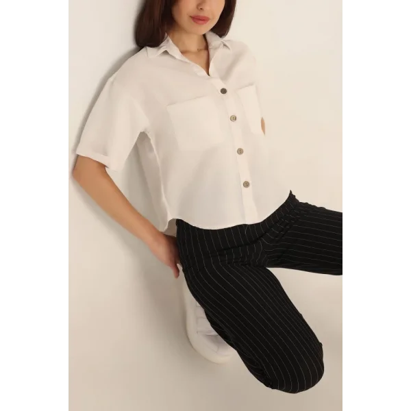 20180 Çift Cepli Keten Gömlek  Taş