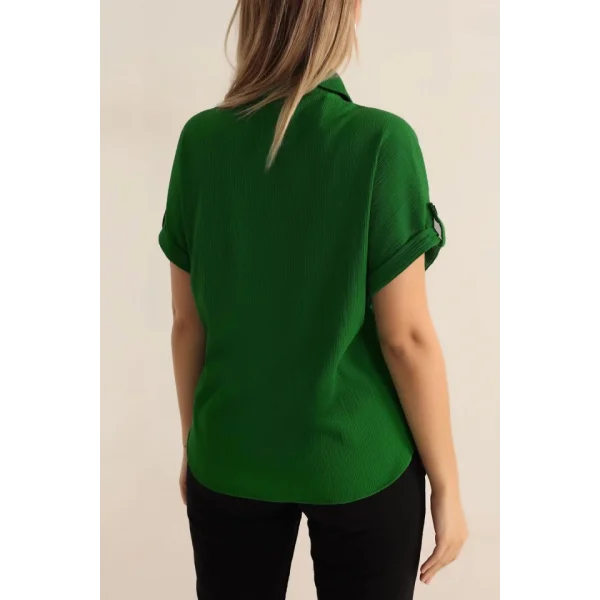 20182 - Duble Kol Bayan Krinkıl Gömlek - Yeşil