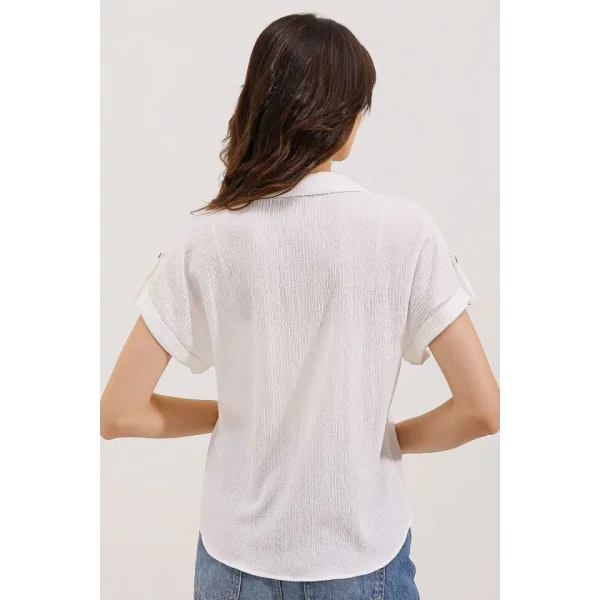 20187 Kısa Kol Oversize Örme Gömlek  Beyaz