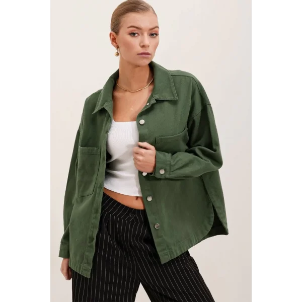 20192 Oversize Gabardin Gömlek Ceket - Haki