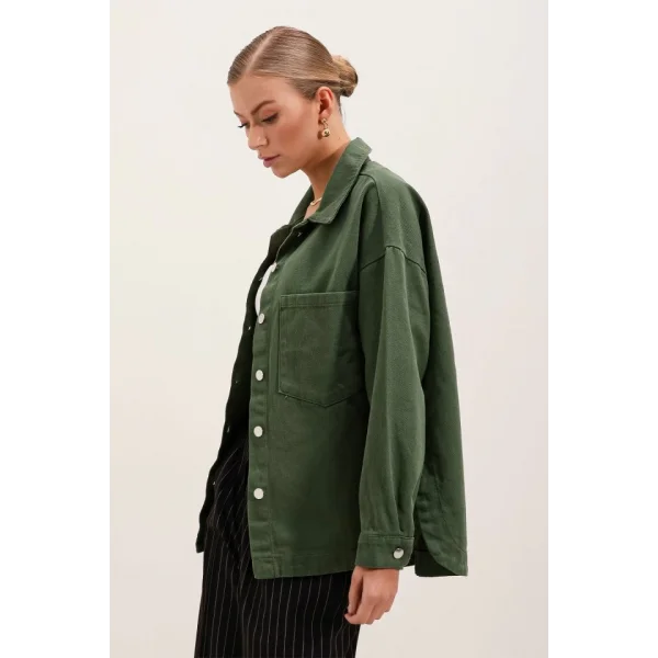 20192 Oversize Gabardin Gömlek Ceket - Haki