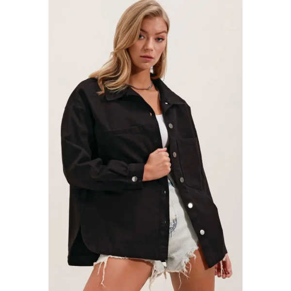 20192 Oversize Gabardin Gömlek Ceket - Siyah