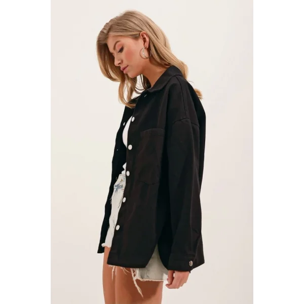 20192 Oversize Gabardin Gömlek Ceket - Siyah