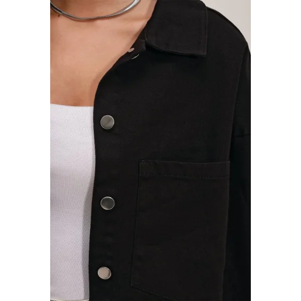 20192 Oversize Gabardin Gömlek Ceket - Siyah