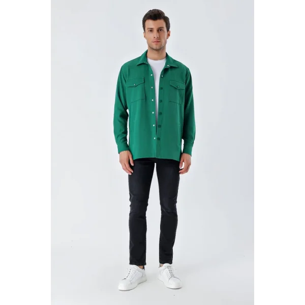 20193 Oversize Erkek Gömlek - Zümrüt Yeşili